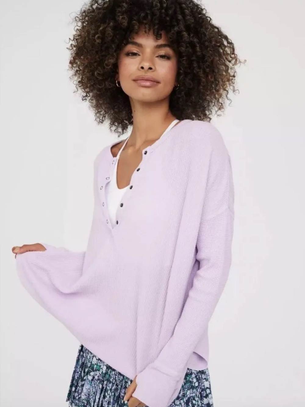 aerie Lavender Waffle Henley Top